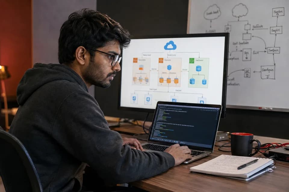 A learner designing cloud infrastructure in a practical lab